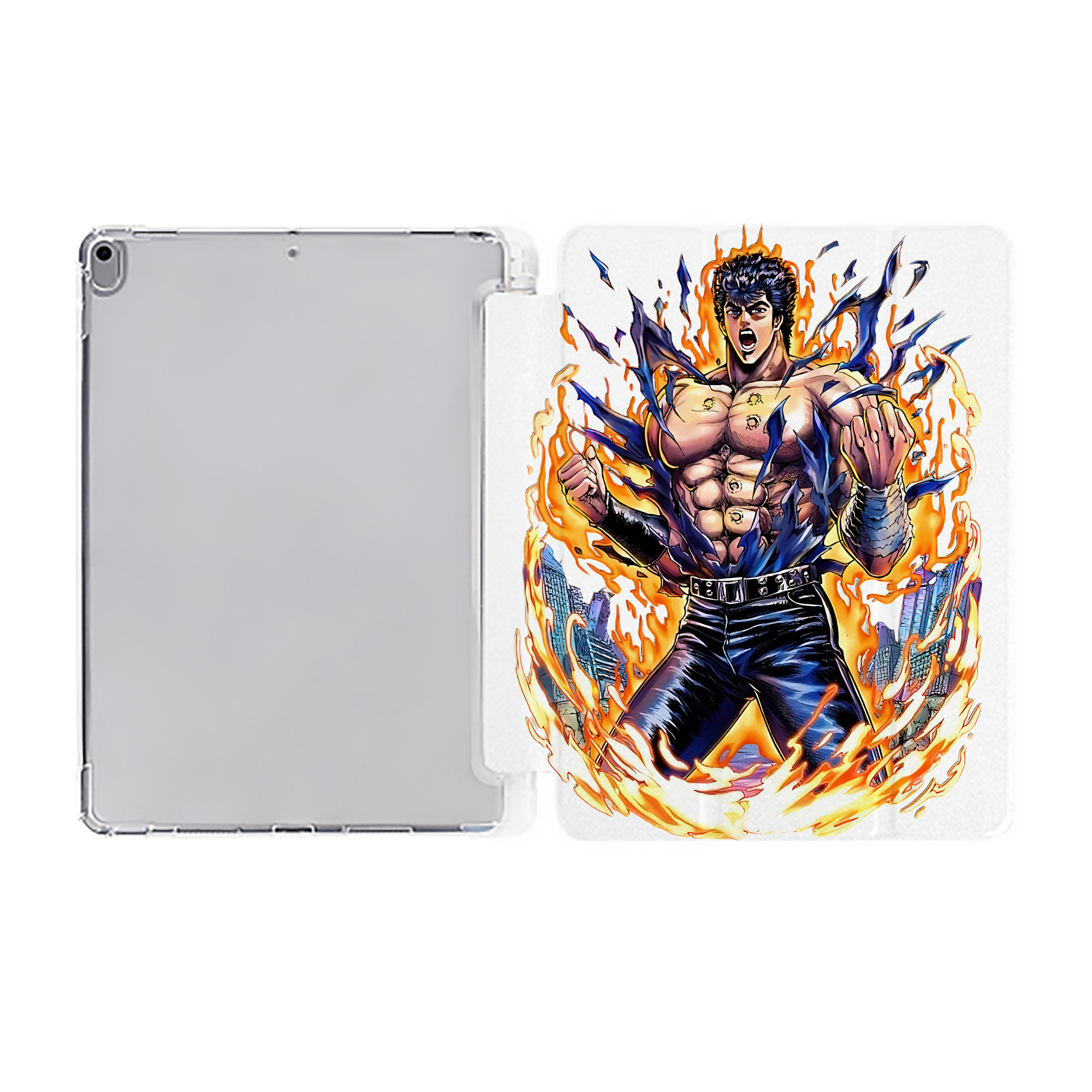 （画像用） 北斗の拳 Fist of the North Star IPad ケース ペン収納付き 三つ折りスタンド PUレザー×シリコン 対応機種9.5/10.5/10.9インチ